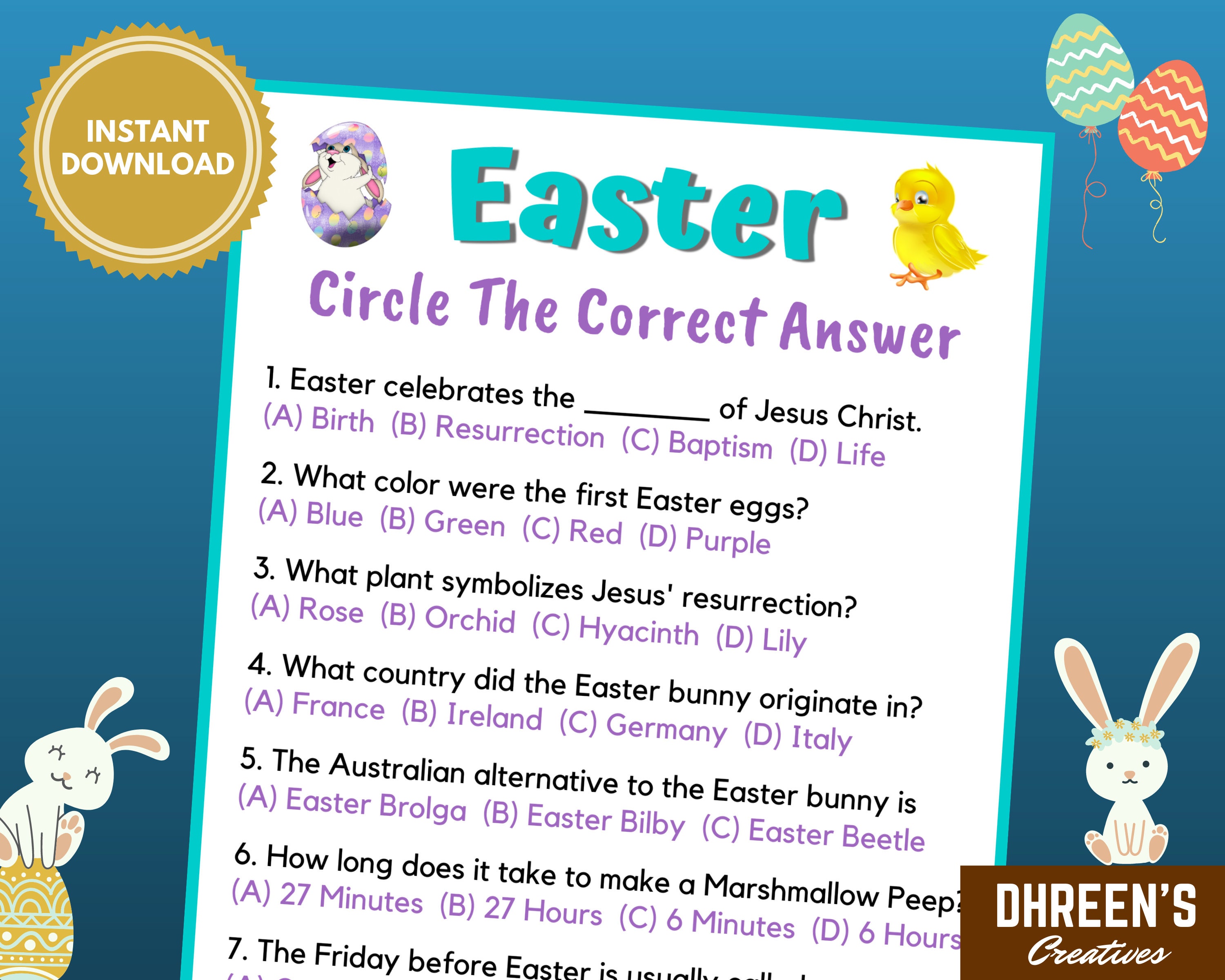 Easter Circle The Correct Answer Printable Trivia Game For Etsy