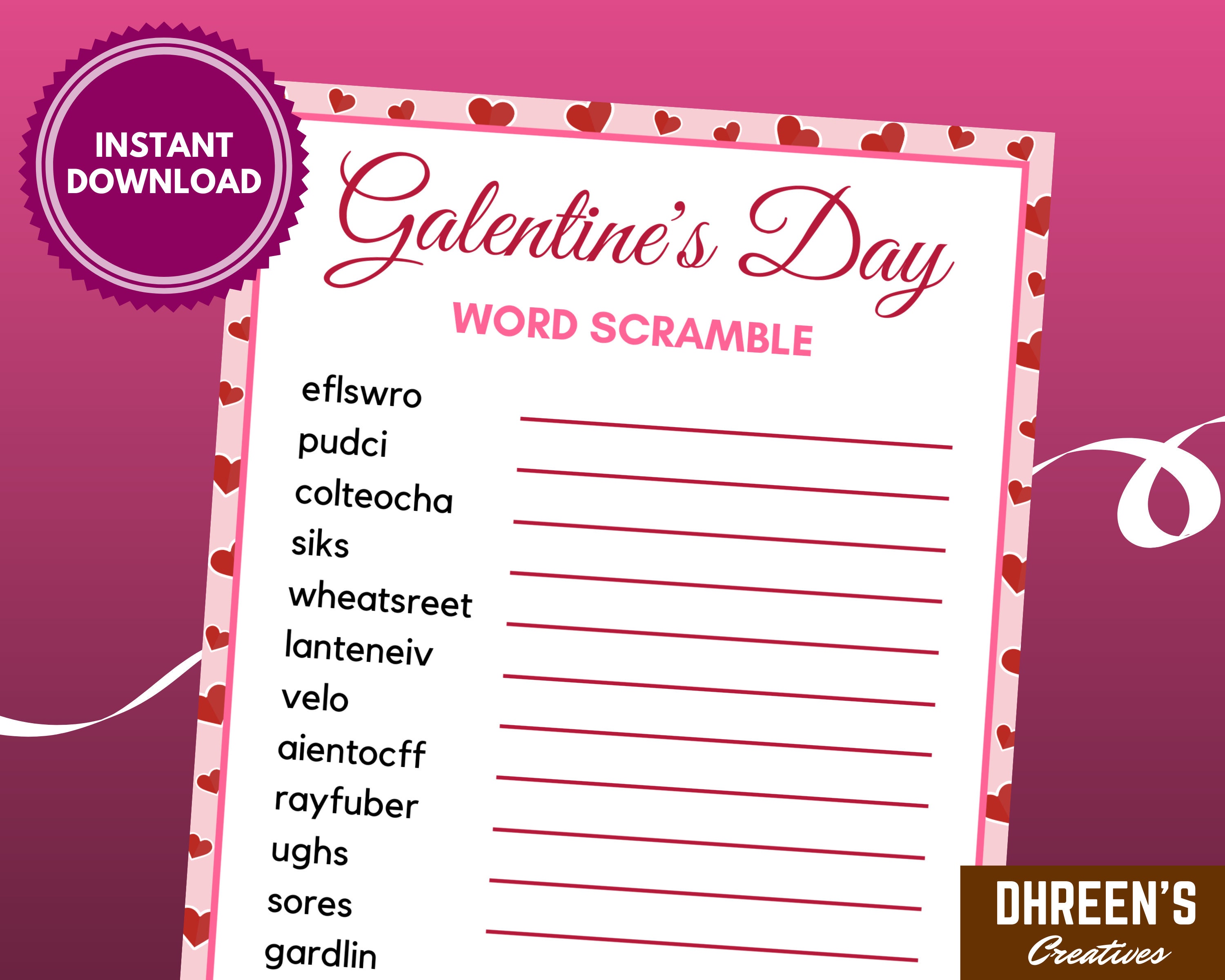 Galentine's Day Word Scramble Printable Game for Kids and Adults ...
