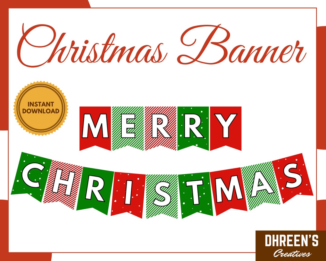 Merry Christmas Banner Printable Instant Download Xmas Banner Flags ...