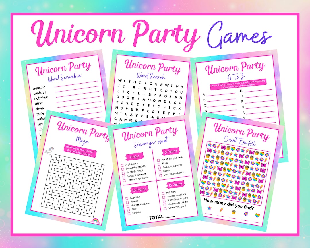 Unicorn Party Games 6 Printable Unicorn Games for Kids Unicorn Birthday ...