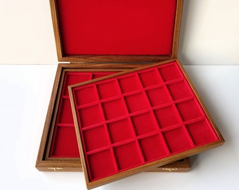 Medium Wood box case with 2 Coin Trays by ZECCHI Wooden coin box with 2 trays. Coins tray case. Coin display case