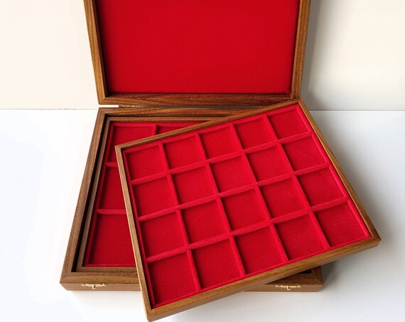 art.ALM02 Astuccio Cofanetto in Legno Medio con 2 Vassoi per Monete. ZECCHI Wooden coin box with 2 trays. Coins tray case. Coin display case