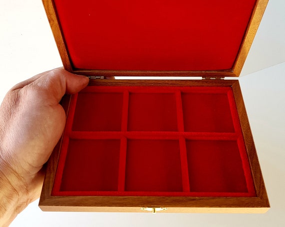 ALP106 Astuccio Cofanetto per Monete con 6 spazi di 47 mm ZECCHI Wood Coin Box Wooden Coin Case Coin Storage Box 6 spaces up to 47 mm