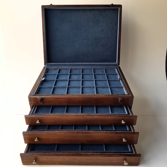 Wooden Medal Cabinet Medal Box Medal Cabinet Antique Medal Chest of Drawers. Box for Commemorative Religious Papal Military Medals etc.