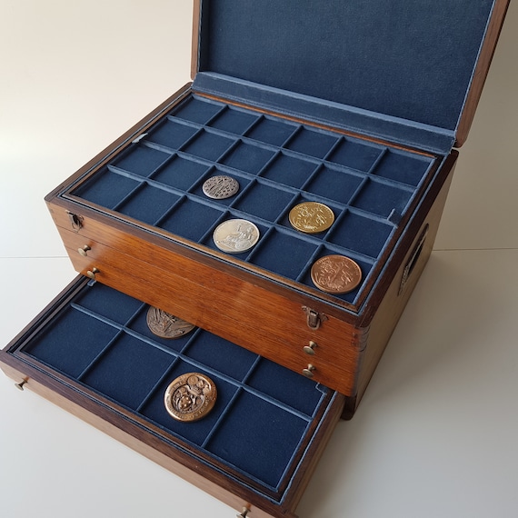 Wooden Medal Cabinet Medal Box Medal Cabinet Antique Medal Chest of this. Box for Commemorative Religious Papal Military Whistler medals etc.