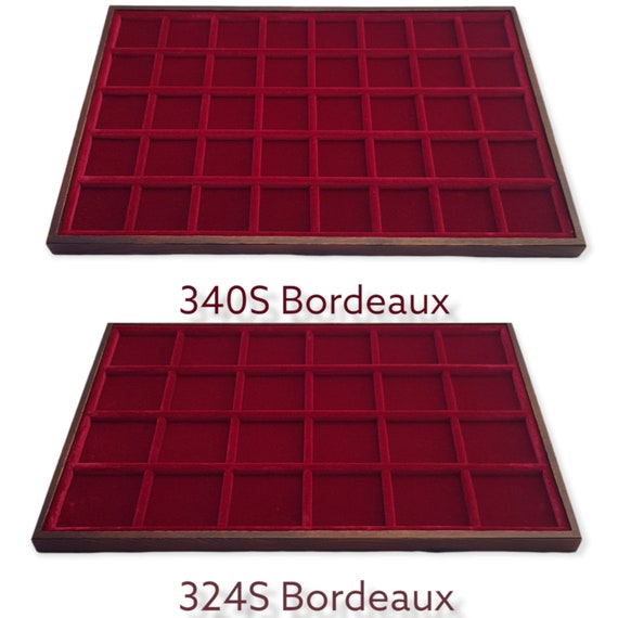 Art. VAG324S VAG340S bordeaux Display tray for ancient and modern coins, built in wood and velvet with 24 or 40 squares