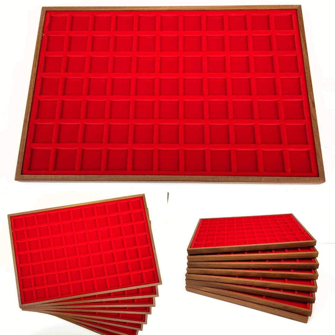 Numismatic Tray for COINS Made of Wood and Velvet. Wood and Velvet Coin