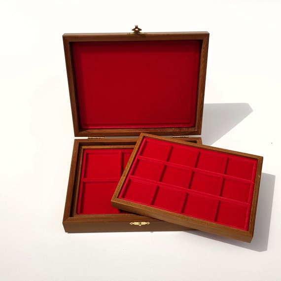 art.ALP02 Astuccio Cofanetto in Legno Piccolo con 2 Vassoi per Monete. ZECCHI Wooden coin box with 2 trays. Coins tray case. Coin case