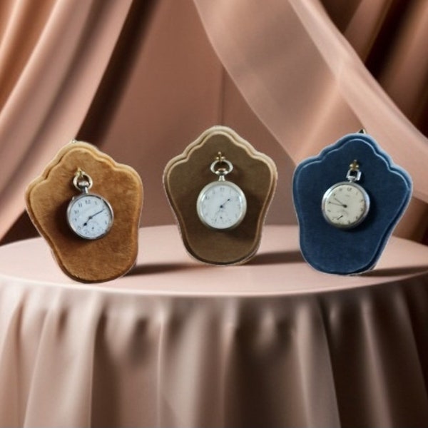 Présentoir pour montre de poche, support pour montre de poche, LUXE Support pour montre de poche fait main en bois, recouvert de velours