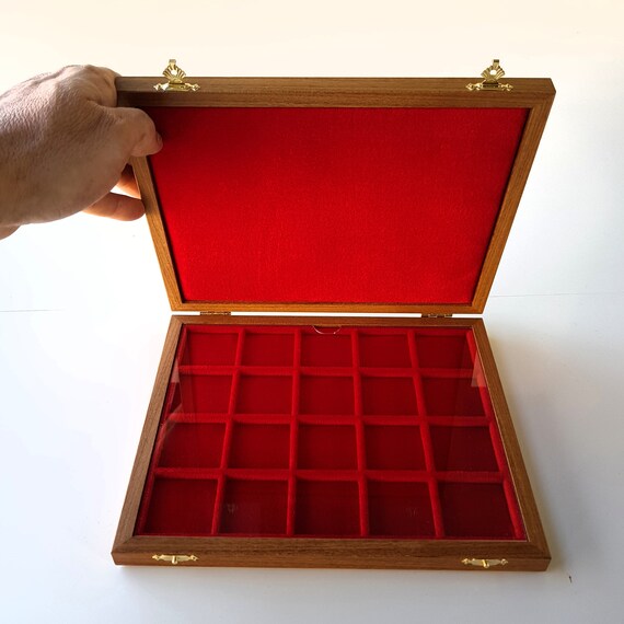 Art. ALM220 ZECCHI Case Case for Solid Wood and Velvet Coin Case Coin Box Solid Wood Coin Display Box