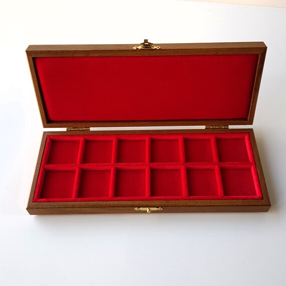 Art ALP112L Astuccio Cofanetto per 12 Monete fino a 28 mm ZECCHI Wood Coin Box Wooden Coin Case Coin Storage Box Solid Wood Coin Display