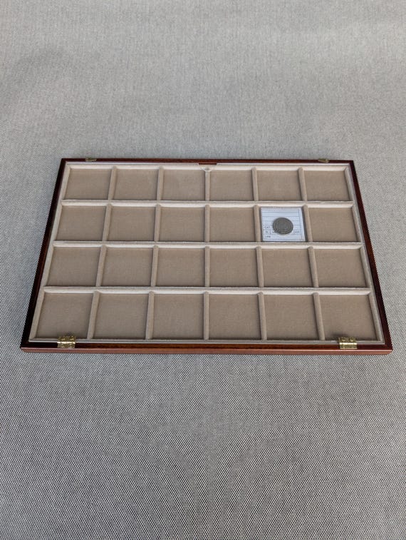 Wooden Coin Display Tray with Beige Velvet, Numismatic tray by ZECCHI, Compartment Showcase for Ancient Coins | Handcrafted