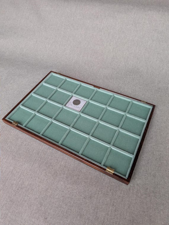 Wooden Coin Display Tray with Beige Velvet, Numismatic tray by ZECCHI, Compartment Showcase for Ancient Coins | Handcrafted