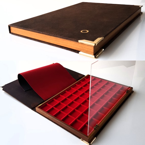 Art. LIG340P Libro astuccio Numismatico per 40 Monete ZECCHI realizzato in legno e velluto. Book-Tray Display for Coins Produced by ZECCHI