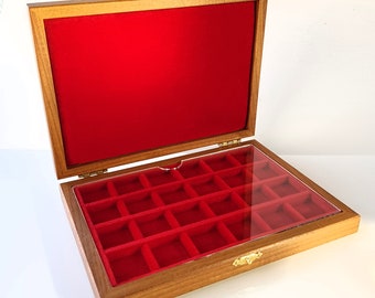Case for ancient coins with 24 spaces of 22 mm ZECCHI Wood Coin Box Wooden Coin Case Coin Storage Box 24 spaces up to 22 mm