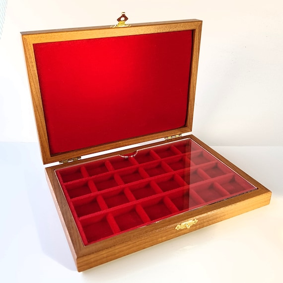 ALP124 Astuccio Cofanetto per Monete antiche con 24 spazi di 22 mm ZECCHI Wood Coin Box Wooden Coin Case Coin Storage 24 spaces up to 22 mm