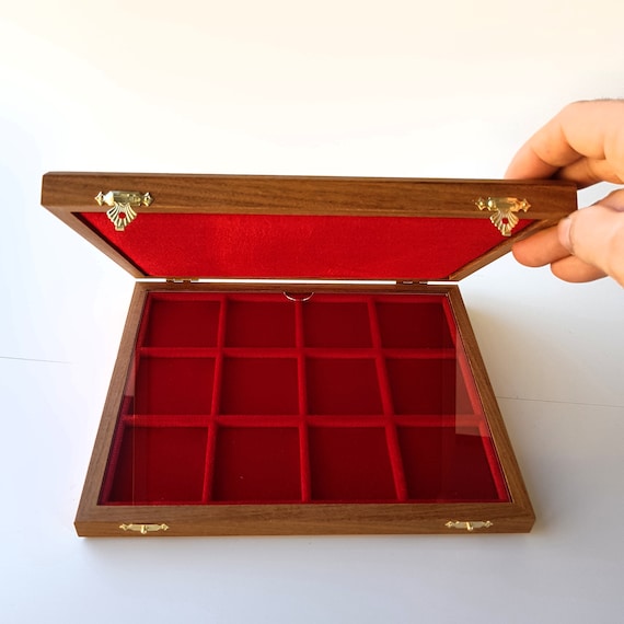 Art. ALM212 ZECCHI Case Case for Solid Wood and Velvet Coin Case Coin Box Solid Wood Coin Display Box