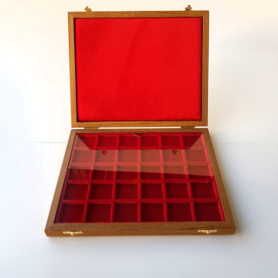 Art. ALM230 Case ZECCHI Box for Coins in Solid Wood and Velvet Wooden Coin Case Coin Storage Box Solid Wood Coin Display Box