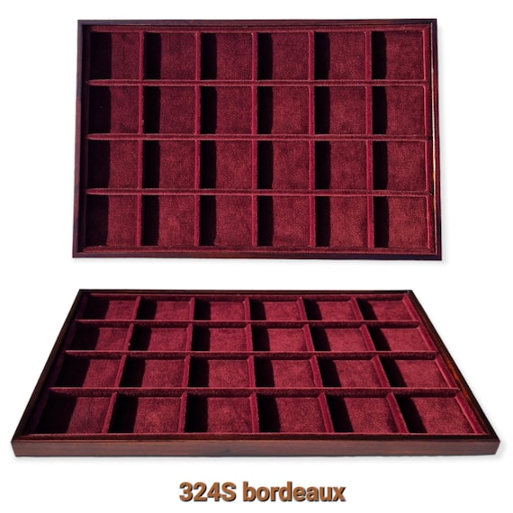 Wooden Coin Display Tray with Bordeaux Velvet, Numismatic tray by ZECCHI, Compartment Showcase for Ancient Coins | Handcrafted