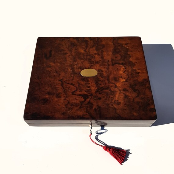 Antique meat box with oval brass insert