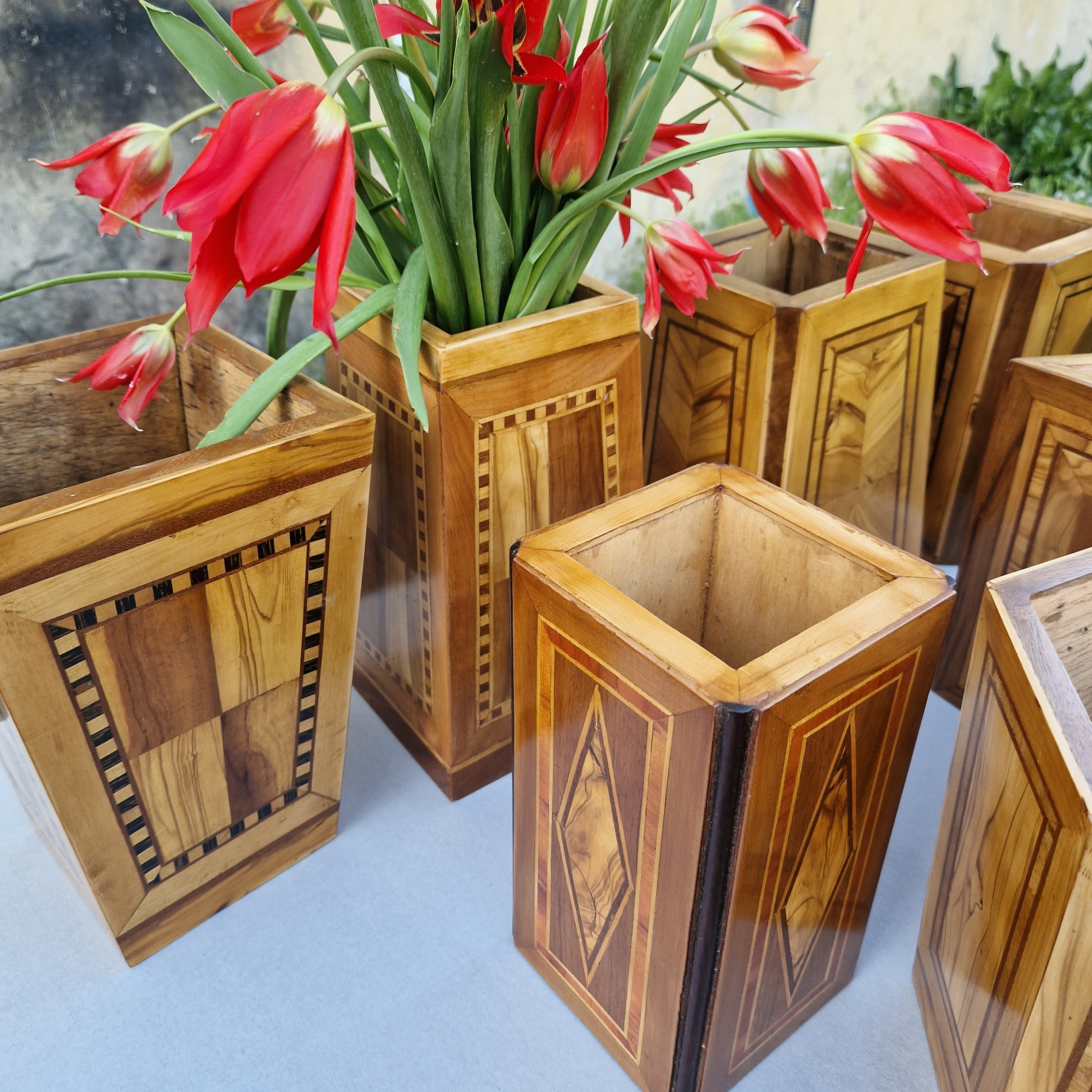 Vaso in legno, Porta fiori, porta vaso, Vaso in legno per fiori,  Contenitore, Fioriera da interno, complementi di arredo per fiori o piante