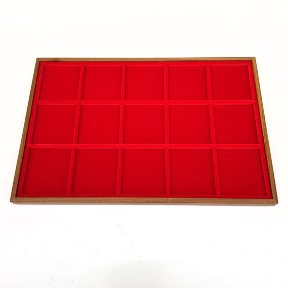 Art. VAG315 Vassoio numismatico per MONETE realizzato in legno e velluto. 15 squares 59 x 59 mm. Wood and velvet coin tray cabinet