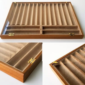 Pen Box. Display Tray 18 Pens with Plexiglass closure. Display for 18 Pens. Pen Holder Box, Fountain Pen Display Tray