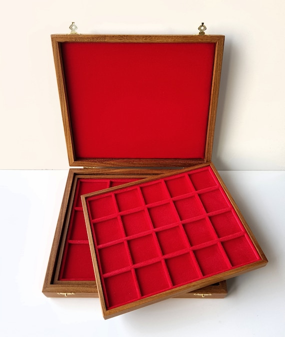 art.ALM02 Astuccio Cofanetto in Legno Medio con 2 Vassoi per Monete. ZECCHI Wooden coin box with 2 trays. Coins tray case. Coin display case