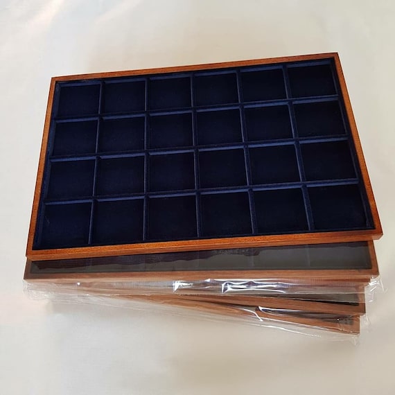 art. VAG324S Numismatic tray for COINS made of wood and velvet. Wood and velvet coin tray cabinet