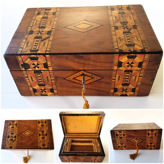 Victorian jewellery box made around 1870. Antique tunbridge ware boxes