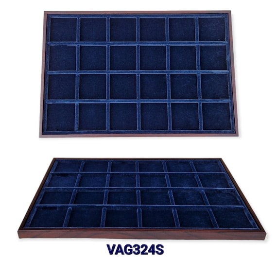 Wooden Coin Display Tray with Blu Velvet, Numismatic tray by ZECCHI, Compartment Showcase for Ancient Coins | Handcrafted