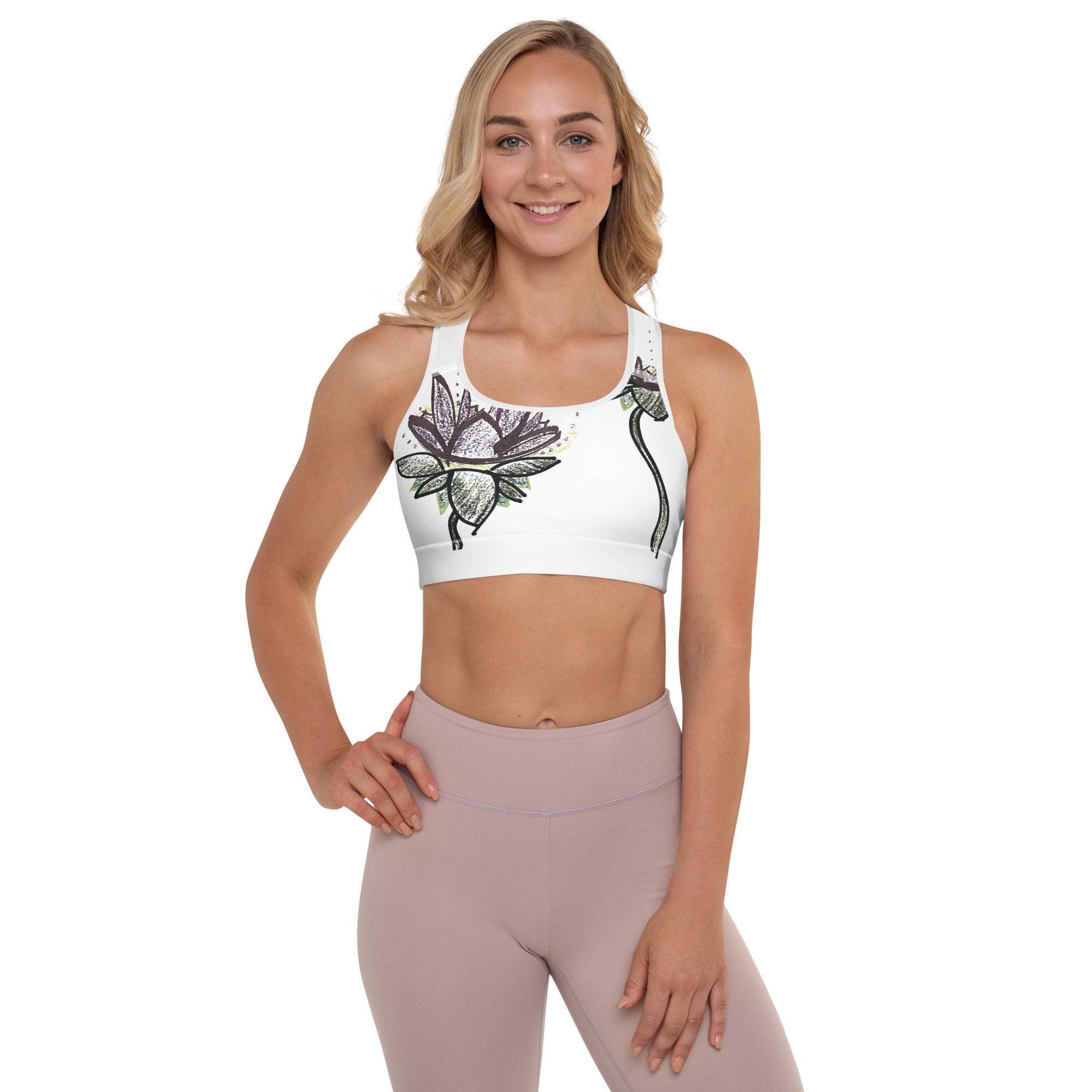 Happy Dreams Shop FLOWERING LOTUS Padded Sports Bra, Dance, Sports Bra and Leggings, Yoga Bra, Workout Bra, Athletic Bra, Sports Bra