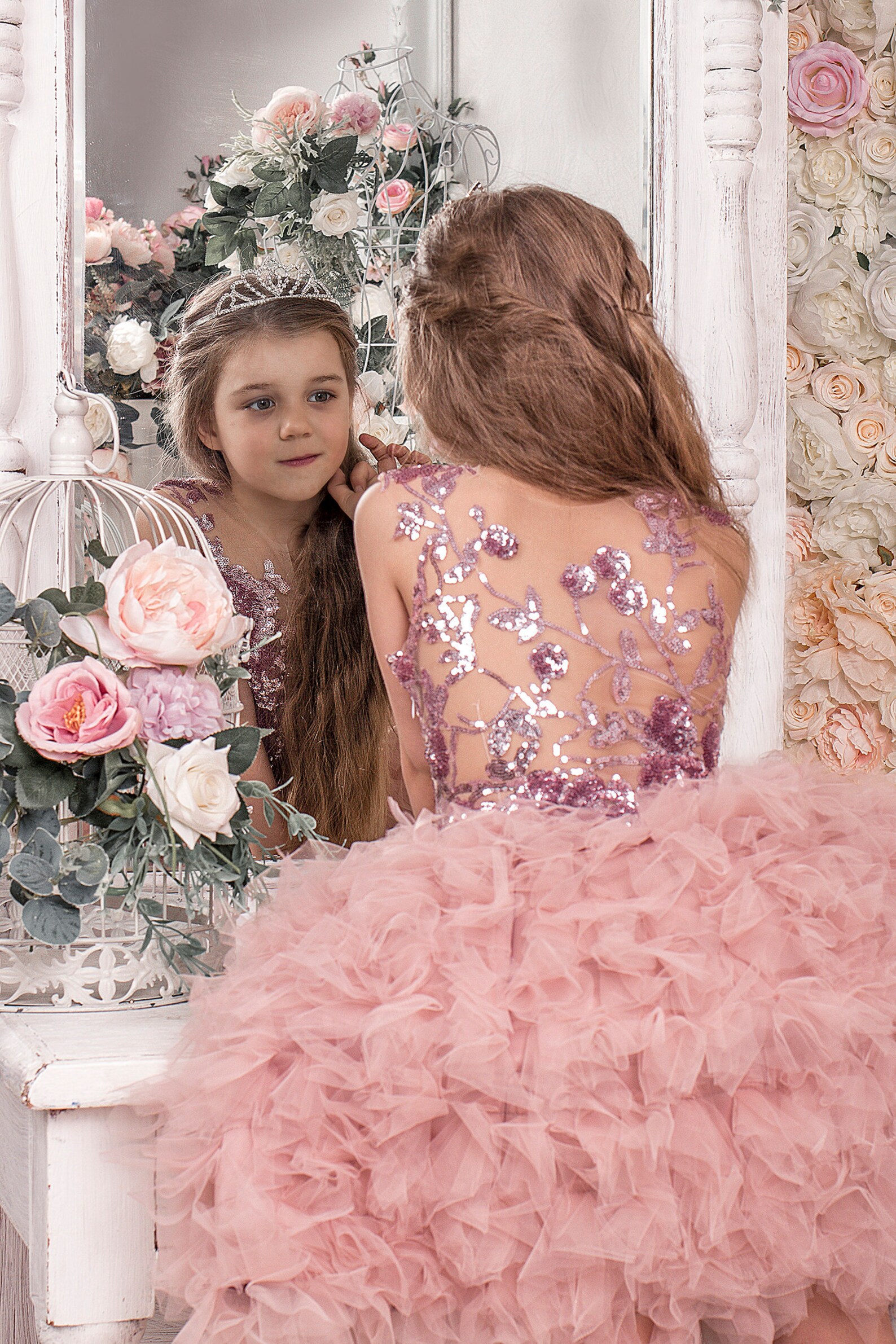 Rose gold flower girl dress Sequin flower girl dress Pink Etsy