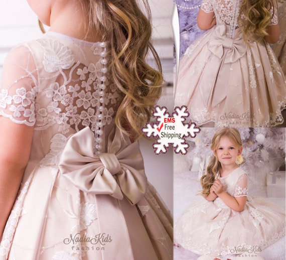 blush lace flower girl dresses