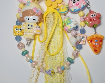 Lalka Spondgebob malowana ręcznie, zawieszka do telefonu, brelok, ozdoba, zawieszka do torebki