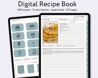 Digital Recipe Book, Digital Menu Planner, Recipe Binder, Goodnotes Planner, Digital Cookbook, Digital Planner Stickers, Ipad Recipe Book