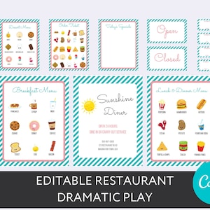 Juego dramático de restaurante editable imprimible para niños, descarga digital de cena, descarga instantánea de juego de simulación, preescolar, niño pequeño