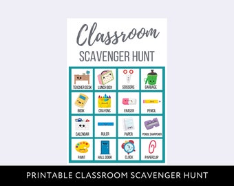 Classroom Scavenger Hunt Printable for Kids, Back to School Digital Download, Instant Download, Teacher, Homeschool, First Day of School