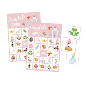 Juego de cartas de bingo de princesas, juego de fiesta del castillo de Cenicienta, descarga digital de Once Upon a Time, descarga instantánea de Bella, primer cumpleaños, primera fiesta
