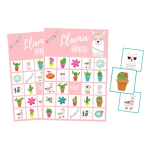 Druckbare Lama BINGO Spiel, Geburtstagsfeier digitaler Download, sofortiger Download, Alpaka BINGO Karten, Kinder Kakteen-Geburtstagsfeier, Baby-Dusche