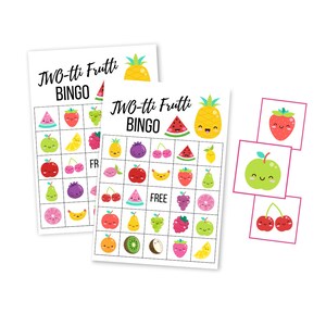 Juego de cartas Twotti Frutti BINGO imprimible, Descarga digital de la segunda fiesta de cumpleaños, Descarga instantánea para niños, Fiesta de frutas tropicales, Tutti Frutti