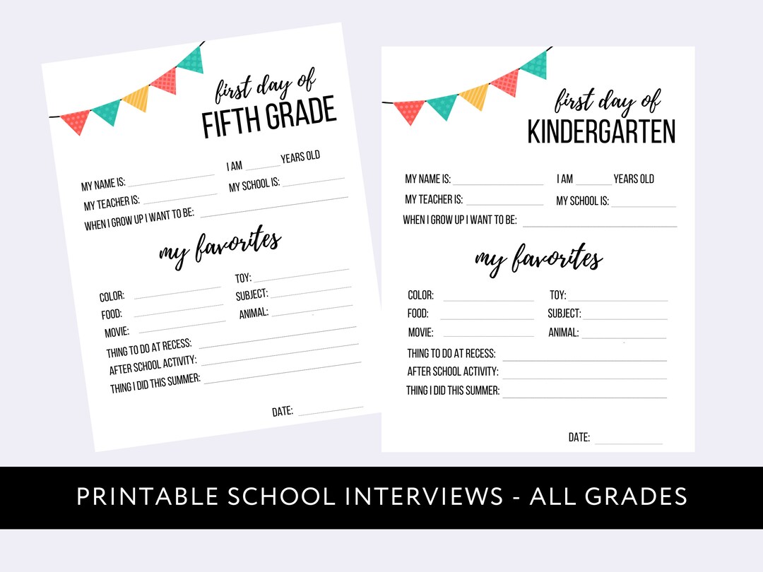 Back to School Interview Printable, Kids First Day of School Digital ...