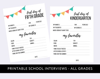 Back to School Interview Printable, Kids First Day of School Digital Download, 100 Days of School Instant Download, Classroom