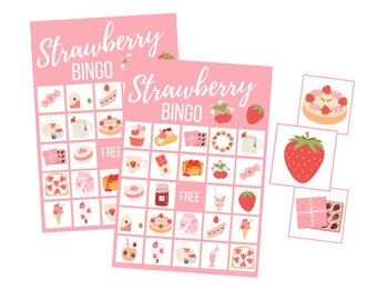 Strawberry Baby Shower BINGO Party Games, Printable Bridal Shower Digital Download, Berry First Birthday Instant Download, Wedding Shower