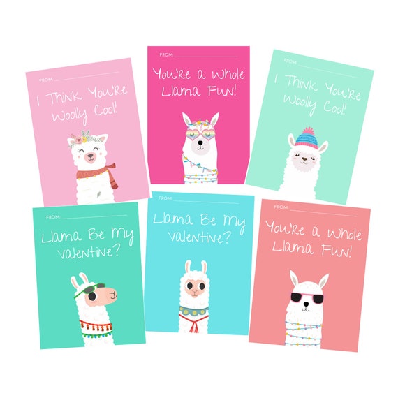 Llama Valentines Day Card for Kids Alpaca Printable