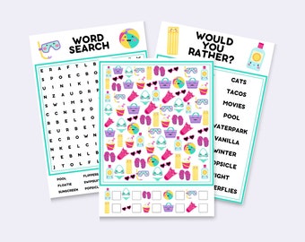 Summer Party Games, Pool Party Printable, Hello Summer Kids Digital Download, Instant Download, Birthday Party, Kid Activities, Word Search