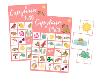 Capybara BINGO Cards, Printable Beach Game for Kids, Teen Birthday Party Game, Tropical Digital Download, Trendy Instant Download