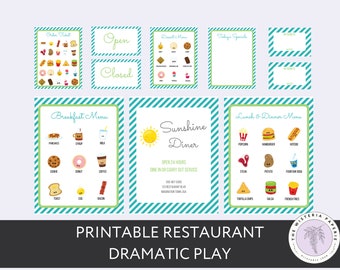 Printable Restaurant Dramatic Play, Pretend Play Diner Digital Download, Menu Instant Download, Preschool Curriculum, Homeschool, Toddlers