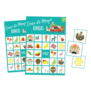 Afdrukbare Cinco de Mayo BINGO-kaarten, Mexicaanse partij digitale download, Fiesta Instant Download, vakantie familiespelavond, suikerschedel