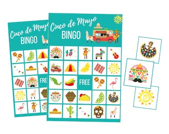 Printable Cinco de Mayo BINGO Cards, Mexican Party Digital Download, Fiesta Instant Download, Holiday Family Game Night, Sugar Skull